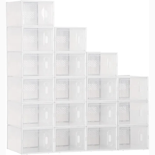 sogiol Schoenendozen van PP-kunststof - 18 vakken van 25x35x19 cm voor schoenen tot maat 43 EU - kleding en boeken wit