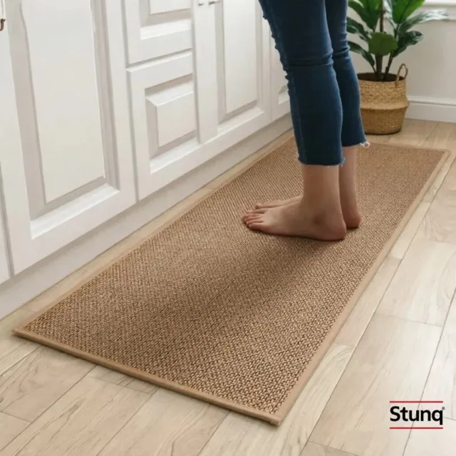 Stunq Linnen vloerkleed met rubberen antislip rug - wasbaar - lichtbruin/beige