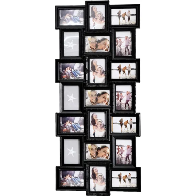 Decopatent© Decopatent - XL Fotolijst Collage voor 21 Foto's van (10x15 & 15x10 Cm) - Fotolijsten - Fotolijstje met 18 fotokaders - 58.5 x 111 Cm - Zwart