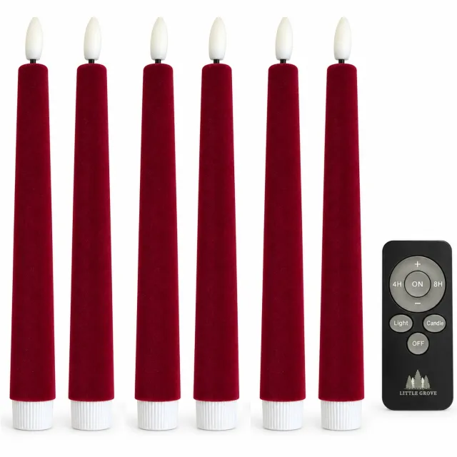 Little Grove set van 6 velours LED-dinerkaarsen - 22,5 cm - Burgundy