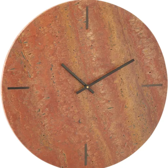 J-Line klok Rond Marmer - steen - terracotta/zwart Bruin