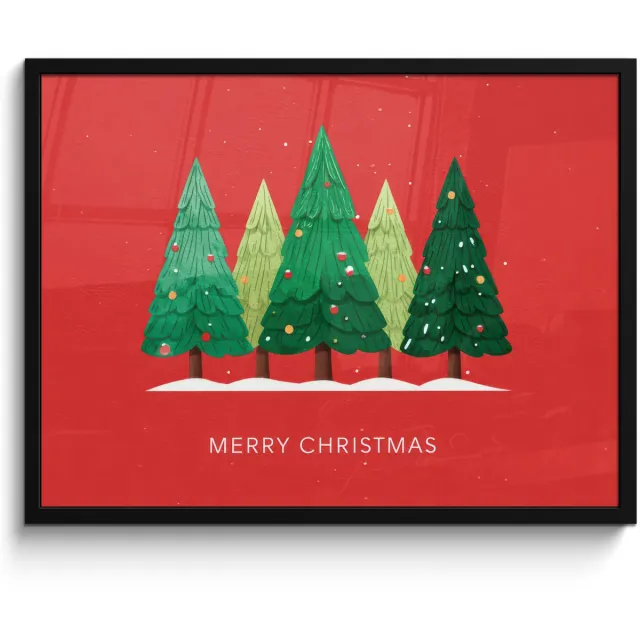 FrameYourWall Poster in lijst - Fotolijst 70x50 cm - Posters - Minimalistisch - Kerstbomen - Rood - Sneeuw - Posterlijst zwart - Decoratie - Wanddecoratie woonkamer - Muurdecoratie slaapkamer - Kerstversiering - Kerstdecoratie voor binnen - Kerstmis