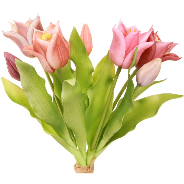 Viana Kunstbloemen Kroon Tulpen Paars Roze 7 stuks in bos 34cm Veelkleurig