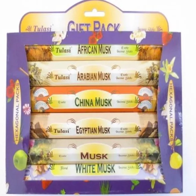 Phoenix Import Mani Bhadra Tulasi - Giftpack Musk - 6 doosjes wierook stokjes