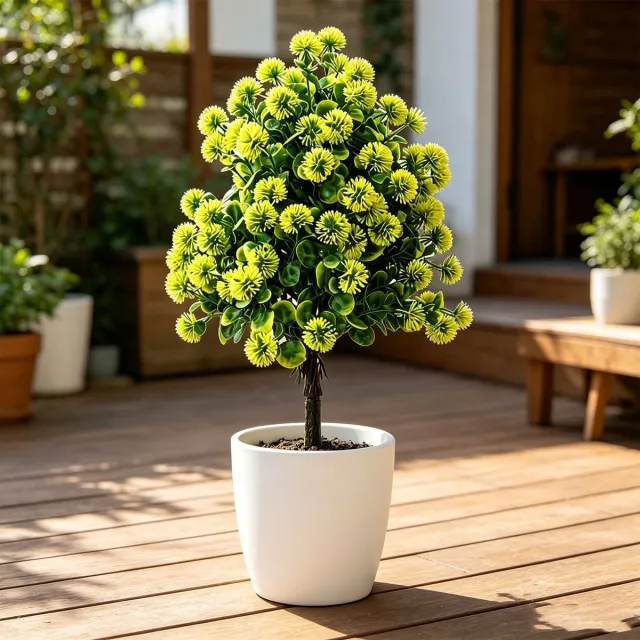 Ulisem Kunstmatige Paardenbloem Bal Topiary Boom Met Grondpen - Kunstplanten - UV-bestendig - Weerbestendig - Realistisch - Geel