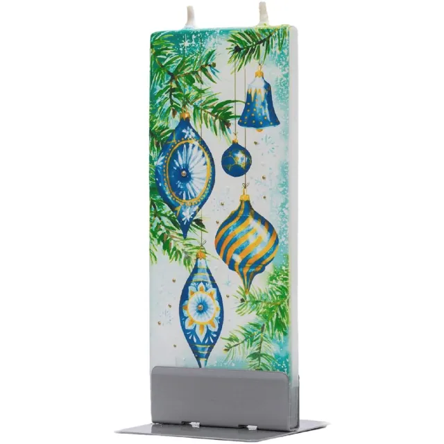 Flatyz Blauwe & Gouden Kerstballen Kerst | FLATYZ platte kaars – uniek handbeschilderd cadeau
