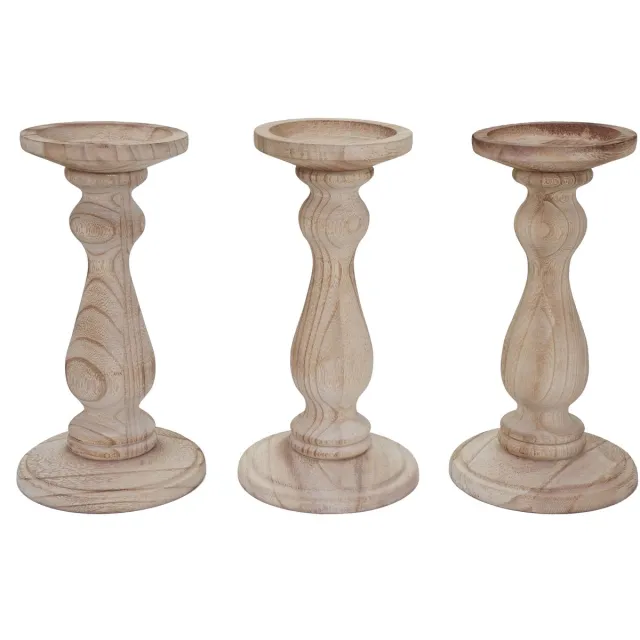 MCW Set van 3 kandelaars T361, kandelaar, shabby-look vintage hoogte 24cm ~ naturel bruin