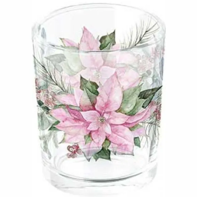 Ambiente Theelichthouder Pink poinsettia transparant