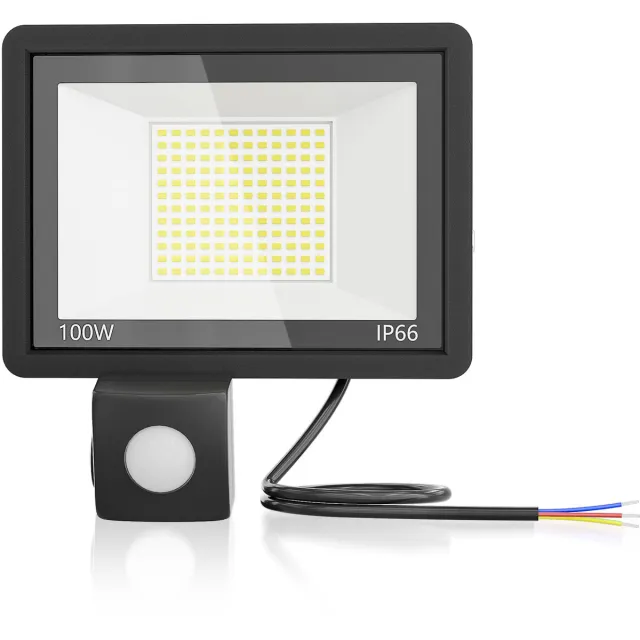 Aufun LED Buitenspot 100W - Koudwit- Met Bewegingsmelder - Schijnwerper voor Tuin Garage Binnenplaatsen Koud wit