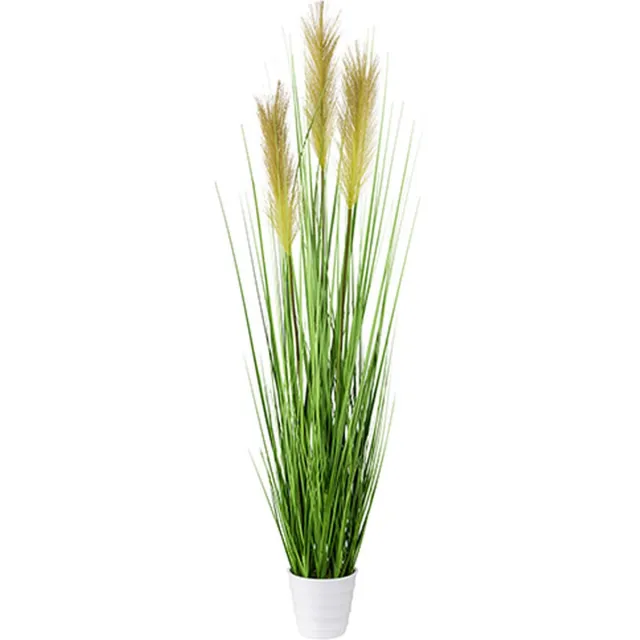 Kopu Kunstplant Pampusgras 95 cm - 3 pluimen - in witte pot Groen