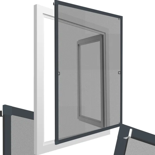 Tectake Inzethor - Raamhor - 80 x 100 cm - Voor Raamkozijnen, op maat verstelbaar zonder boren en schroeven - Muggengaas - Antraciet Raamhor - Antraciet Kozijn
