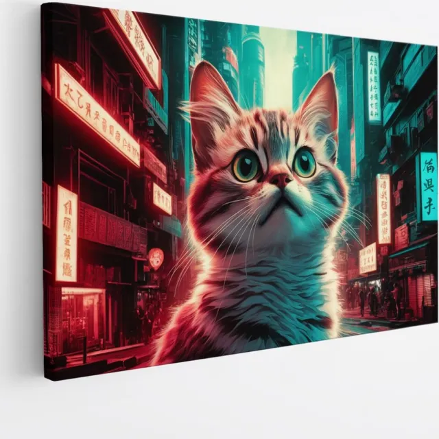 Saammp Canvas Schilderij - Kat - kleurrijk - Abstract - Dieren - 50x40 - Foto op canvas - Wanddecoratie - Muurdecoratie Woonkamer - Slaapkamer decoratie - Canvas Print Multicolor