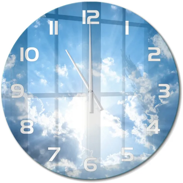 TULUP Wandklok - Wolken aan de hemel Glazen Wandklok Design - fi60 cm - Blauw Klok Glas Met Opdruk - Witte handen - Ronde Klok - Wandklok Glas Met Motief - Decoratieve Glazen Klok