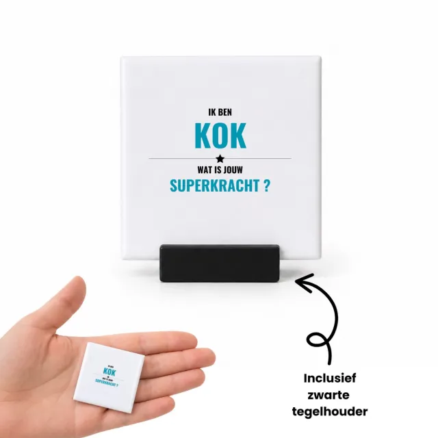 Hacebo ik ben kok wat is jouw superkracht? tegeltje met tegelhouder - iemand die goed kan koken - tegeltjes met tekst - mensen die kok zijn - kook liefhebbers - verjaardagscadeau - verjaardag - cadeau - kado - spreuktegels - 4.8x4.8 CM Wit