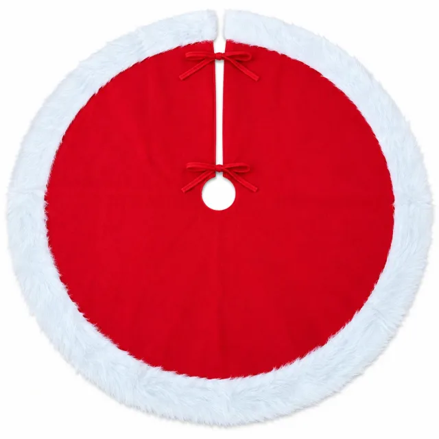 Benza Kerstboomrok Rond – Ø 90 cm – Rood met Witte Bontrand – Met Striksluiting – Kerstboomkleed