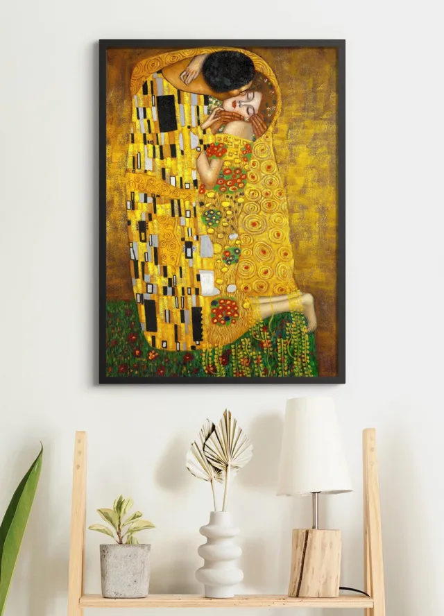 Esque Poster In Zwarte Lijst - De Kus - Gustav Klimt - Large 70x50 - Wanddecoratie - (Retro/Vintage)