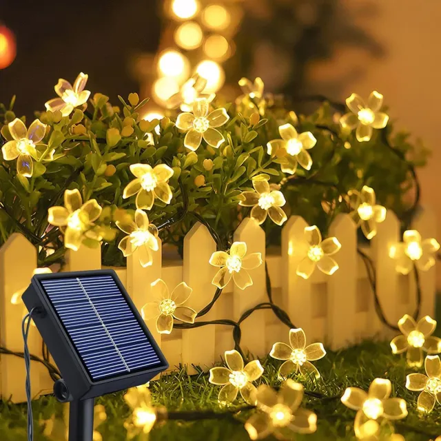 Namajunas Lichtsnoer buiten - Buitenverlichting Lichtslinger - Tuinverlichting op zonneenergie - Kersenbloesem solar lamp - 7 m 50 LED Warmwit - Waterdicht - Sfeerverlichting voor tuin, terras, balkon, feest, bruiloft, patio decoratie