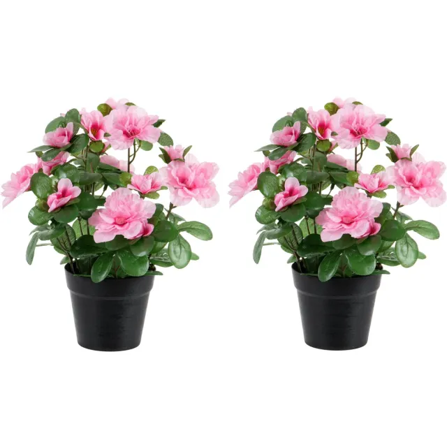 Louis Maes Azalea Kunstplant - 2x - roze - in binnenpot - H25 cm - kunstbloemen