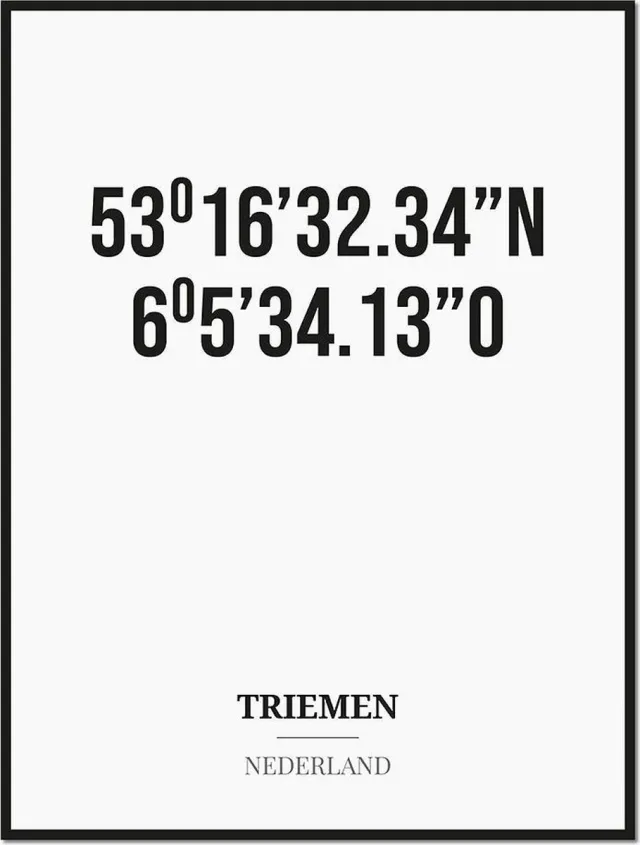 Studio216 Poster/kaart TRIEMEN met coördinaten zwart, wit