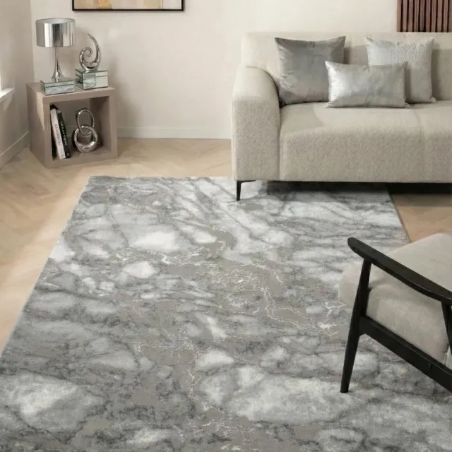 flycarpets Marble Laagpolig Marmer Vloerkleed - Grijs / Zilver - Luxe Tapijt - 120x170 cm