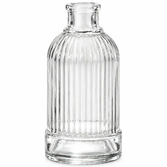 SWGOTA Transparante glazen minivaas met verticale ribbels en smalle hals - afgebeeld formaat 9,4 cm hoog, diameter 5,2 cm - voor kunstbloemen - kartonnen verpakking