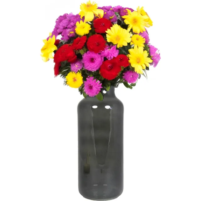Bela Arte Bloemenvaas Milan - transparant smoke grijs glas - 15 x 35 cm - melkbus vaas met smalle hals