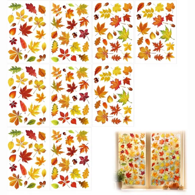 KZQ 9 Herfstbladeren Raamstickers Zelfklevend En Herbruikbaar, Hoogwaardige Decoratie Voor Woonkamer En Etalage Meerkleurig
