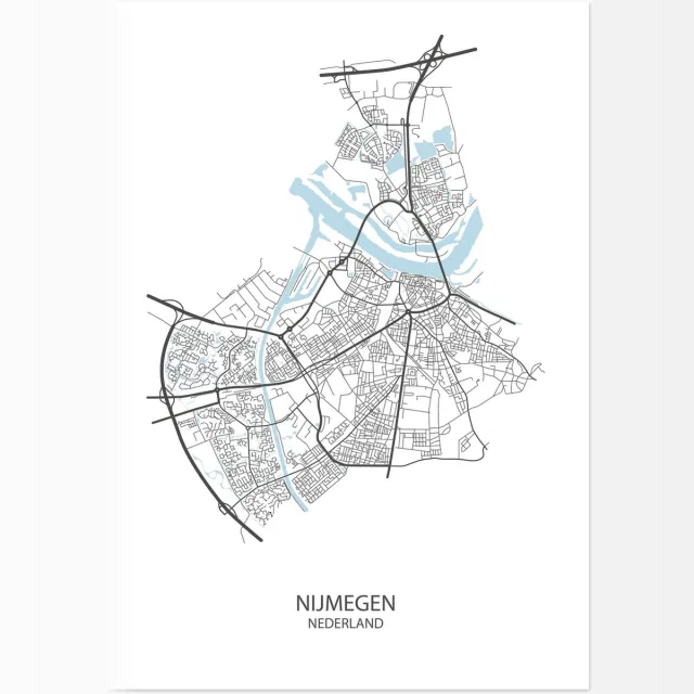 De Lange Koe Poster - Nijmegen Plattegrond - 42 X 29.7 Cm - Wit