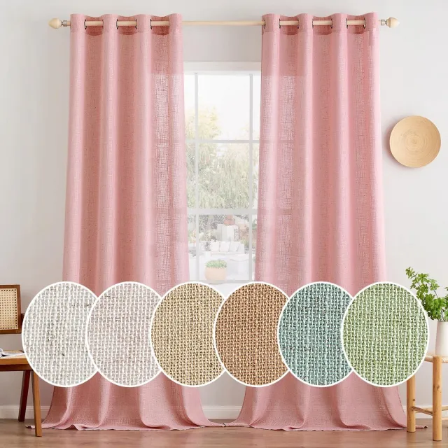 My Ninki ® Gezellige en Moderne Linnenlook Gordijnen met Oogjes voor Veelzijdig Gebruik in Huis roze