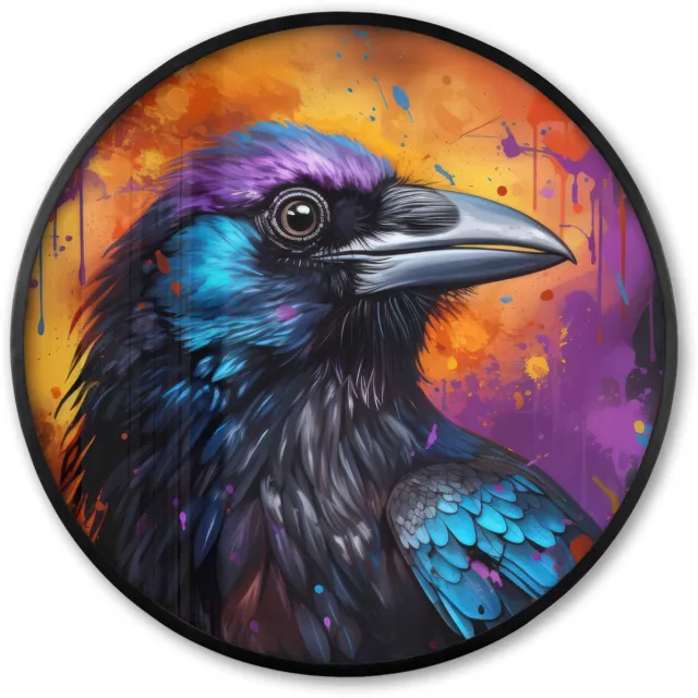 FrameYourWall Poster in lijst Rond - Fotolijst 80x80 cm - Posters - Vogel - Kraai - Graffiti - Zwart - Dieren - Ronde posterlijst zwart - Decoratie - Wanddecoratie woonkamer - Muurdecoratie slaapkamer Graffiti - Vogel