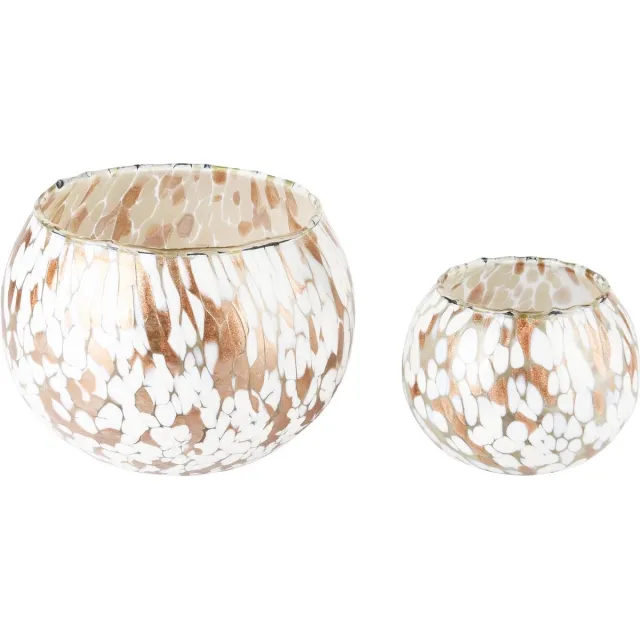 dekoratief Set 2 theelichthouders 'Blurred White', glas, 19x19x13cm | A238009 wit