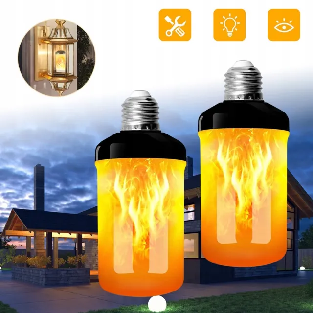 JIMUYU E27 Vlamlampen Set van 2 - 4 Lichtmodi Waaronder Zwaartekrachtsensor - 85-265V, 2,5W, IP30 - Voor Tuin, Terras, Slaapkamer & Feestverlichting Wit