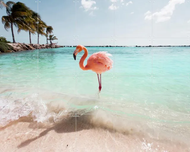 IXXI Flamingo Series Crystal Clear, Claire Droppert - 100 x 80 cm - Grote wanddecoratie en posters - Kleurrijk, Fotografie, Woonkamer, Strandhuis Roze / Wit / Blauw
