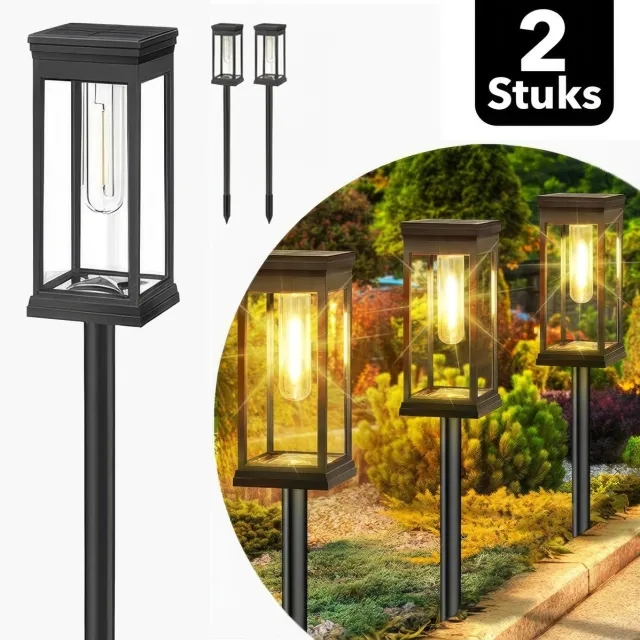 Webzon Solar Tuinverlichting Set van 2 (60x7 cm) - Solar Priklamp op Zonne-energie - LED Warm Wit - 8–12 uur gebruikstijd - Buitenlamp / Tuinlamp / Padverlichting - Lantaarn voor buiten - IP65 Waterdicht - Zwart Model