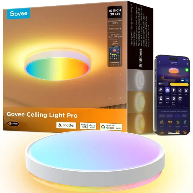 Govee slimme plafondlamp Matter RGBICWW - 4300 lumen - 15 inch - Ø 38 cm Wit