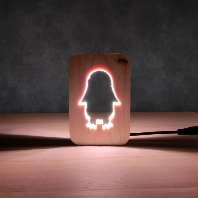 Home-Decor Home Decor - Houten Pinguïn Nachtlamp - LED Beige