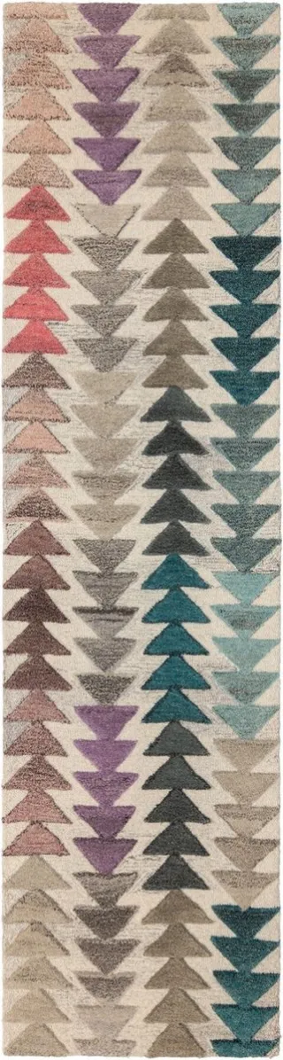 flycarpets Loper Archer Modern Laagpolig - 100% Wol - Geo Vloerkleed - Multi Roze