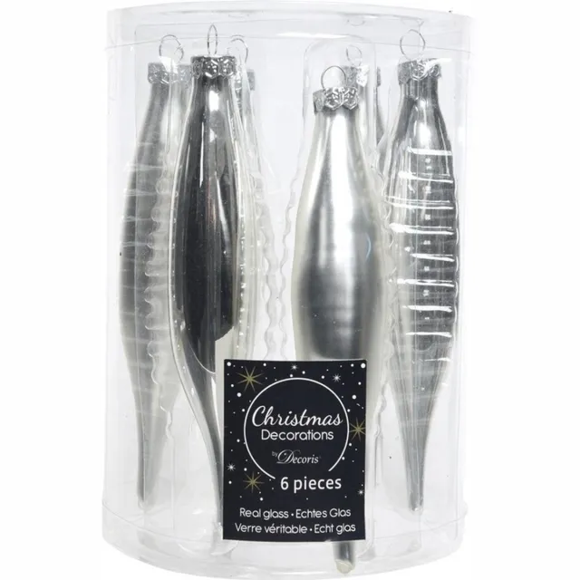 Decoris Zilveren kerstballen pegels glas 15 cm