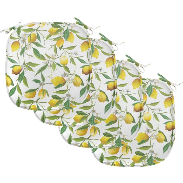 New Bed Natuur Citroen houtachtig romantisch Stoelkussen Set van 4, Anti-Slip Zitting Pad, 40 cm x 40 cm varengroen, geel en wit - 4 set