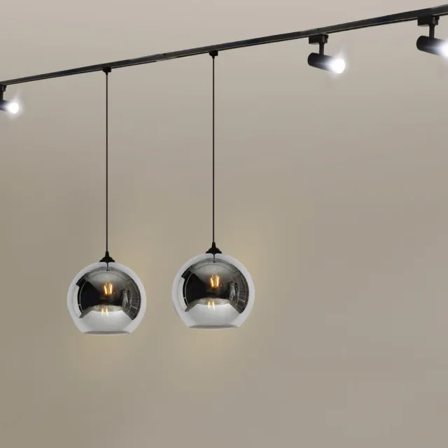 Rilimo Railverlichting - Railsysteem Plafondverlichting - GU10 Spots Ronde Spots - Dimbaar Sfeervol Zwart 3 Spots en 2 Glazen bollen 3 Meter Links of Rechts