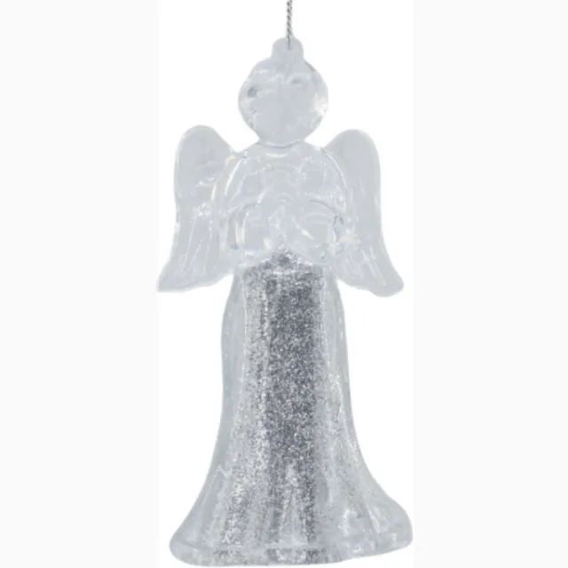 Housevitamin Zilveren Engel Kersthanger – Acryl Kerstboomversiering – Glitter Zilver Ornament – Breukvrije Kerstdecoratie – 6×5,5×11 cm
