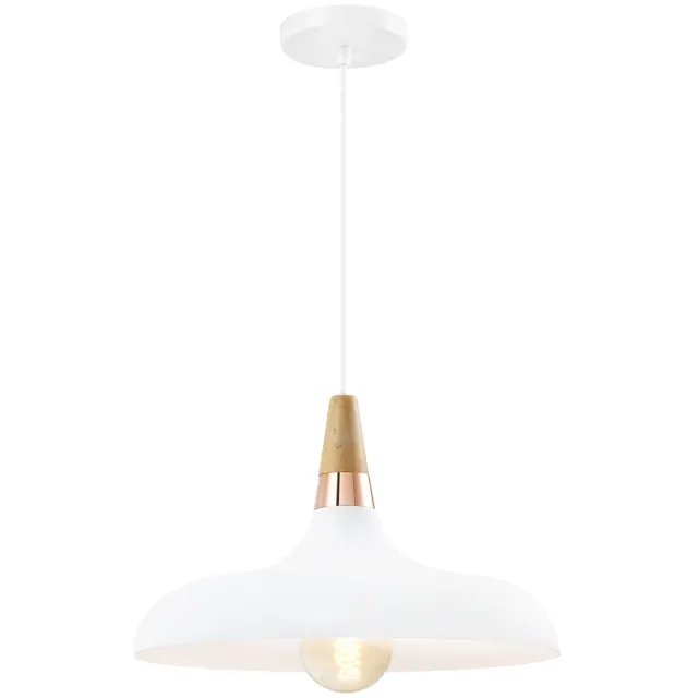 QUVIO Hanglamp retro - Simplistisch laag design - Houten kop - D 30 cm - Wit