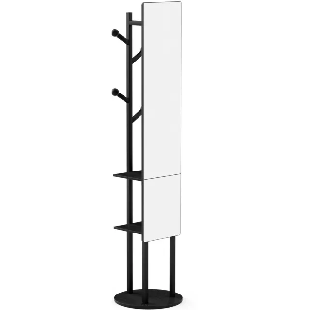 Clruro Kapstok - 40 × 40 × 174 cm - met Spiegel - met Haken - Multifunctioneel - Zwart