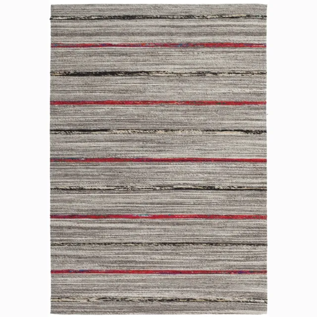 Padiro stijlvol laagpolig vloerkleed 80 x 150 cm - donkerbeige - modern streeppatroon - voor vloerverwarming - van wol, katoen en zijde