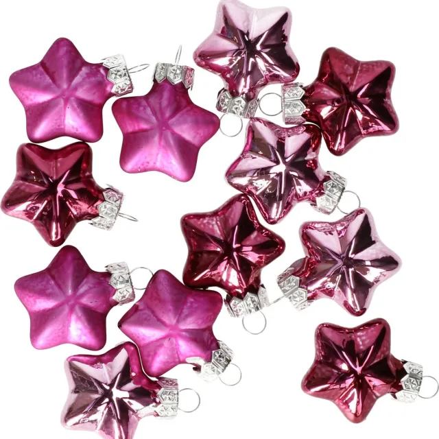 Othmar Decorations kersthanger sterren - 12x st - glas - roze- 4 cm - kerstornamenten