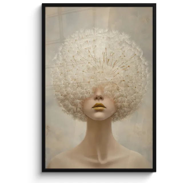 FrameYourWall Poster in lijst - Fotolijst 80x120 cm - Posters - Dromerig - Beige - Paardenbloemzaadjes - Posterlijst zwart - Decoratie - Wanddecoratie woonkamer - Muurdecoratie slaapkamer