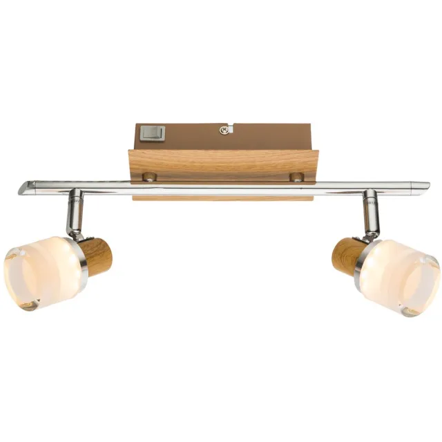 Globo Plafondspot 2 vlammen hout zwenkbare plafondlamp wandlamp spot LED, gemaakt van chroom schakelaar, 2x LED 5W 380Lm warm wit, L 35 cm zilver