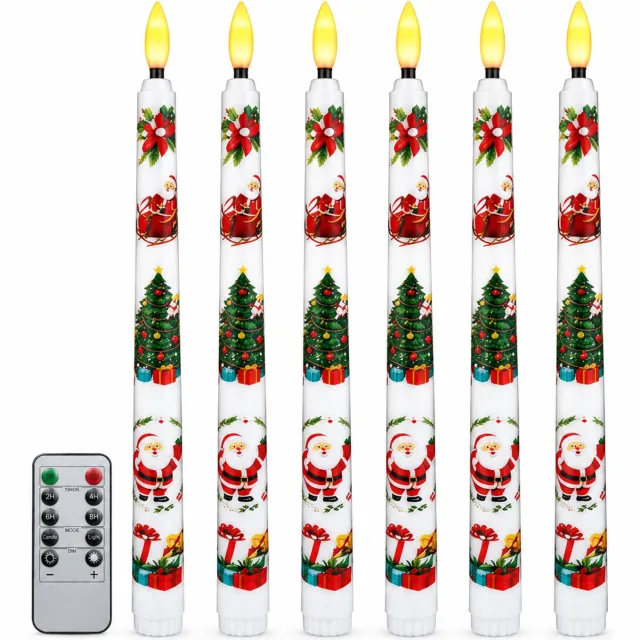 SWGOTA led kaarsen, 6 stuks met kerstprints, warm licht en afstandsbediening, 27 cm hoog en 2,2 cm diameter, zonder batterijen Wit