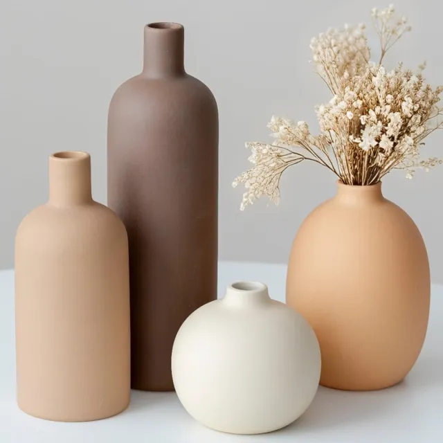 Unyqoos Stijlvolle set van vier keramische vazen in Scandinavische Morandi-tinten Kleurjik