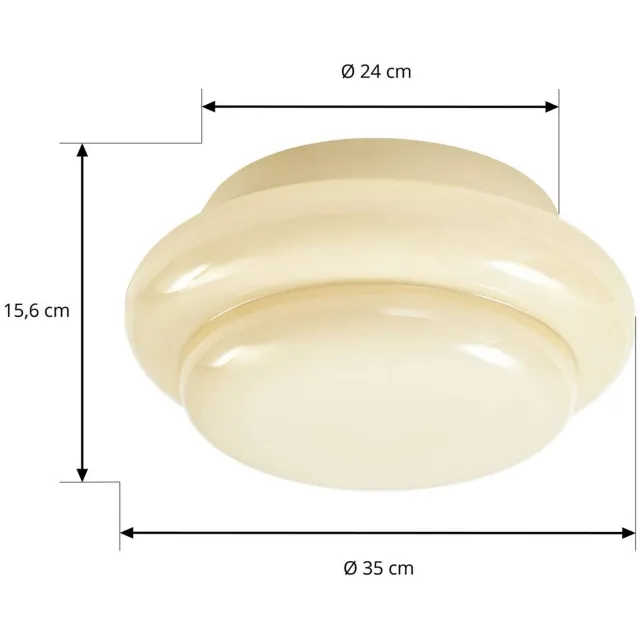 Lucande plafondlamp - 1licht - Metaal, glas - H: 15.6 cm - E27 - geel